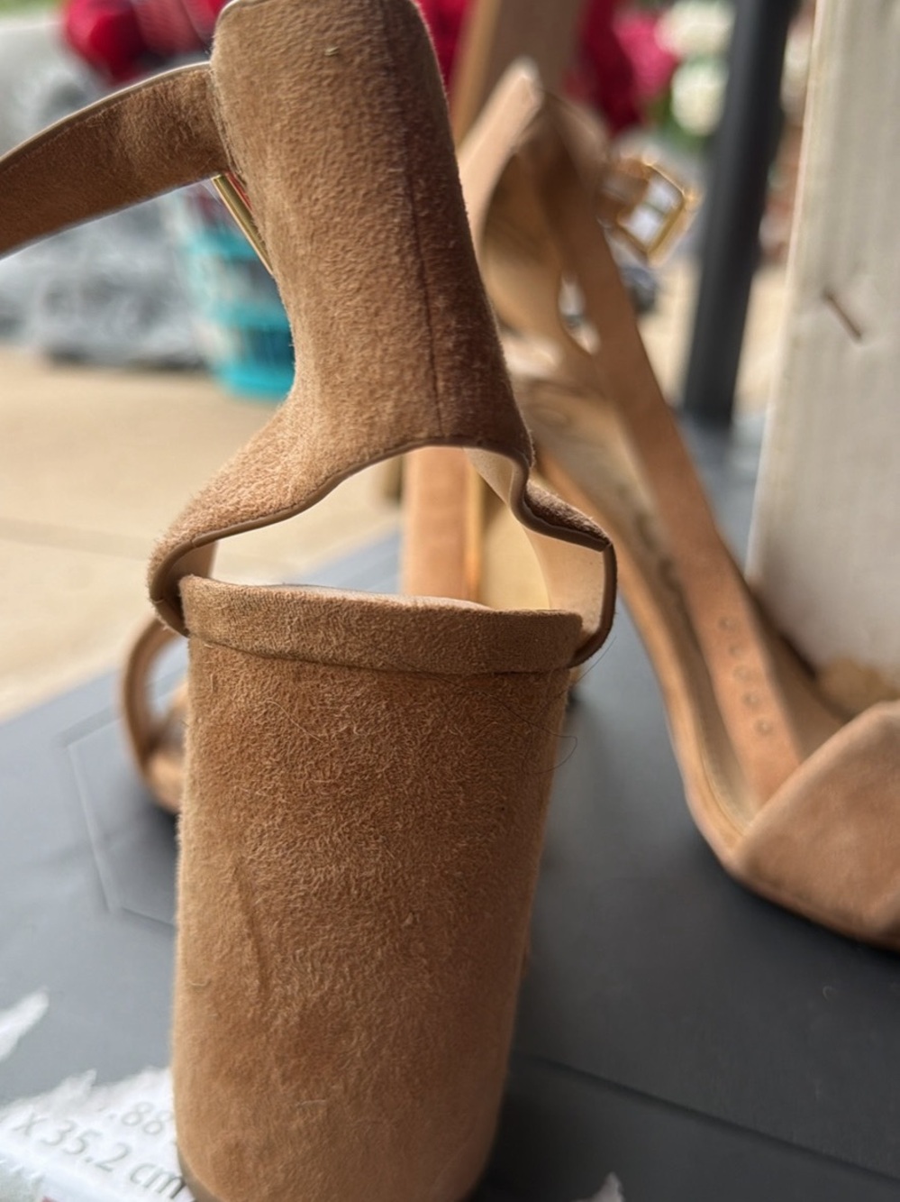 Sam Edelman Tan Suede Block Heel Sandals with Ankle Strap - Picture 3 of 4